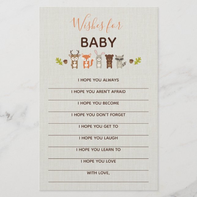 Papier Baby shower Woodland Keepsaké - Voeux pour bébé (Devant)