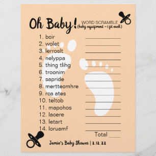 Papier Baby shower Word Scramble Peach