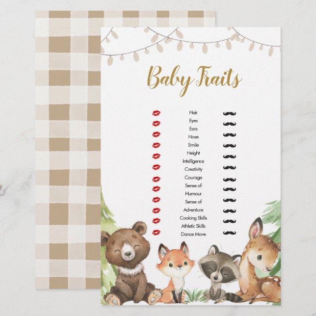 Papier Baby Traits Jeux Baby shower de bois (Devant / Derrière)