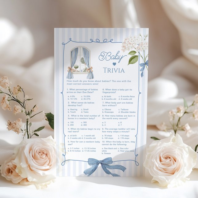 Papier Baby Trivia French Nursery Blue Coquette Bow Game (Créateur téléchargé)