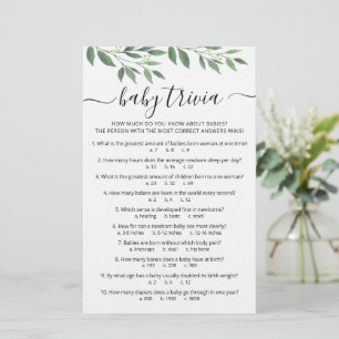 Papier Baby Trivia Jeu avec réponses Baby shower partie
