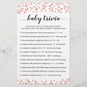 Papier Baby Trivia Jeu avec réponses Baby shower partie