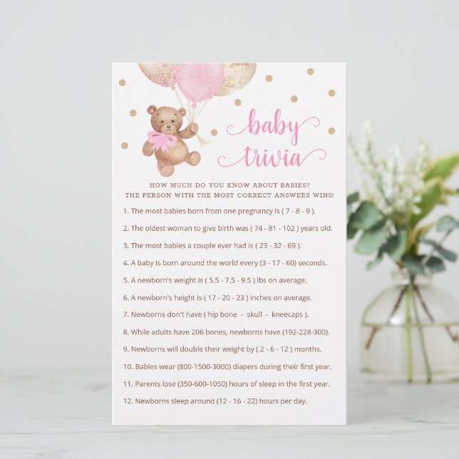 Papier Baby Trivia Jeu Baby shower Teddy Bear (Debout devant)