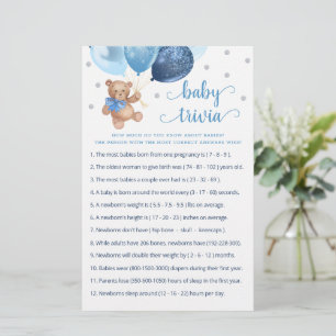 Papier Baby Trivia Jeu Baby shower Teddy Bear