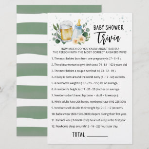 Papier Baby Trivia Jeu de verdure Baby Is Brewing party