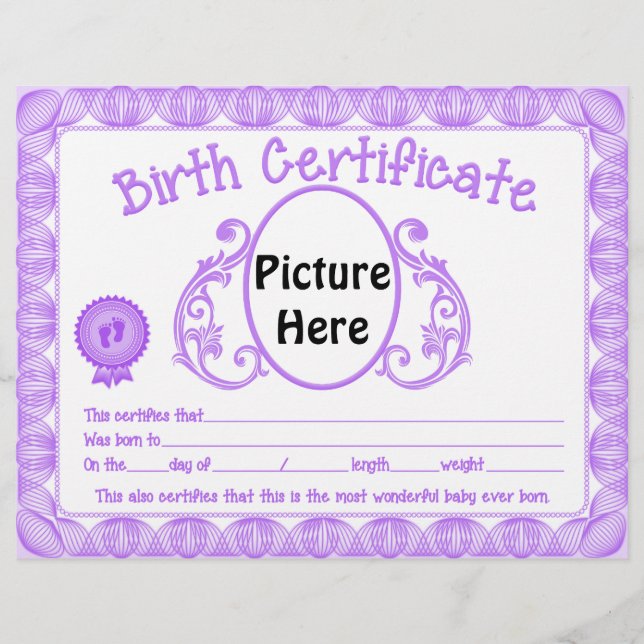 Papier Baby unisex en-tête du certificat de naissance (Devant)