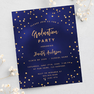 Papier Baccalauréat en or bleu étoiles invitation budgéta