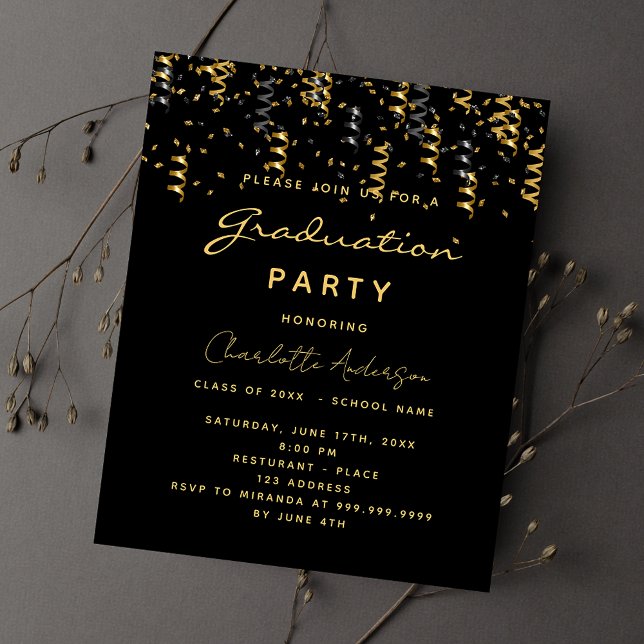 Papier Baccalauréat partie or noir budget invitation (Créateur téléchargé)