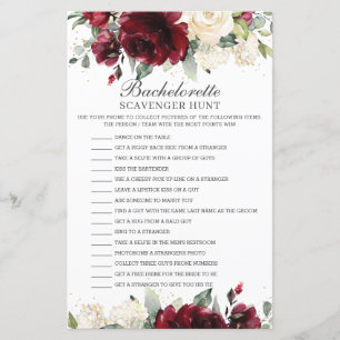Papier Bachelorette Florale Bourgogne Jeu de chasse au tr