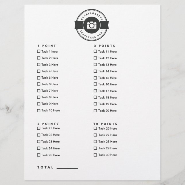 Papier Bachelorette Party Photo Scavenger Chasse Jeu (Devant)