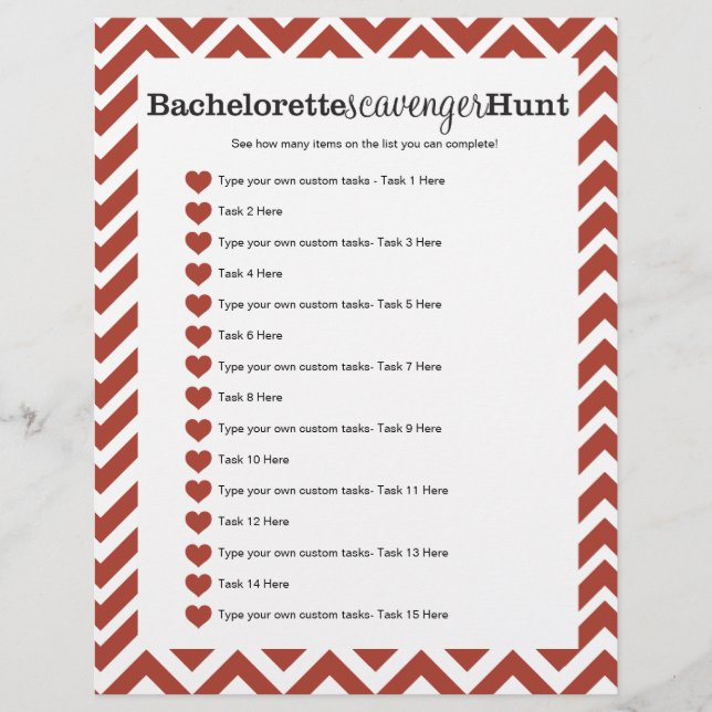 Papier Bachelorette Party Red Scavenger chasse jeu (Devant)