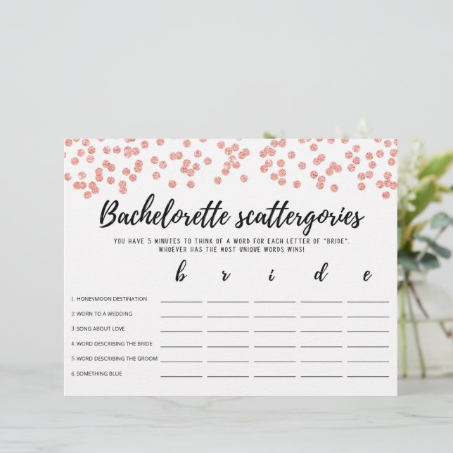 Papier Bachelorette Scattergories éditable Jeu nuptial (Debout devant)