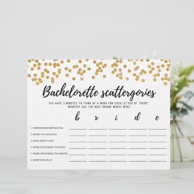 Papier Bachelorette Scattergories éditable Jeu nuptial (Debout devant)