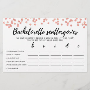Papier Bachelorette Scattergories éditable Jeu nuptial