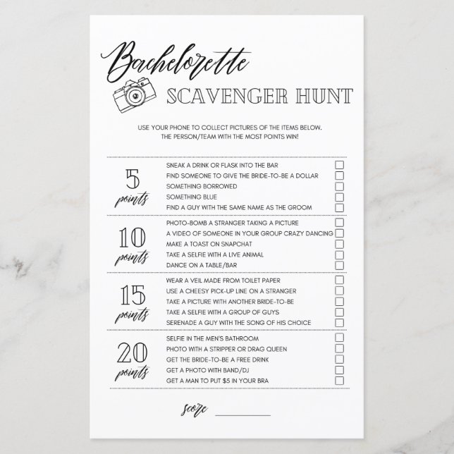 Papier Bachelorette Scavenger Chasse nuptiale jeu de douc (Devant)