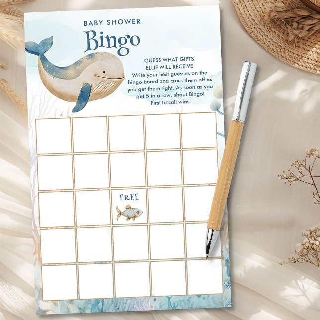 Papier Baleine Baby shower Jeu de Bingo (Baby Bingo Game from the Whale Baby Shower Collection by Darling & May)