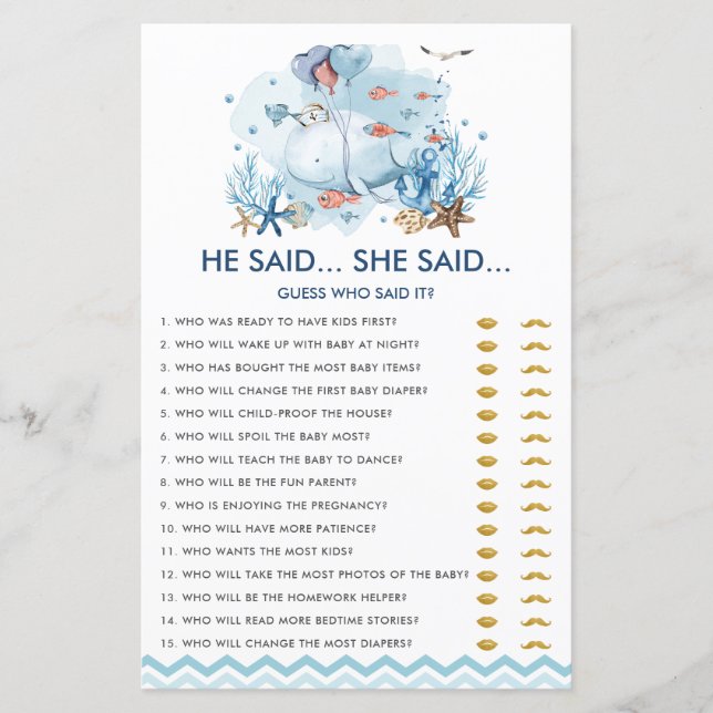 Papier Baleine Bleue Nautique Il A Dit Qu'Elle A Dit Jeu (Devant)