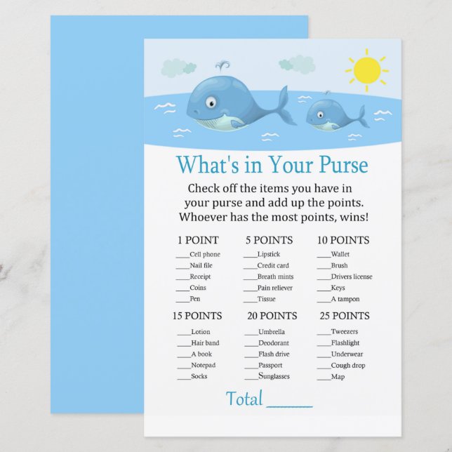 Papier Baleine Ce qui est dans votre baby shower de jeu d (Devant / Derrière)