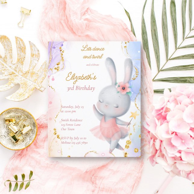 Papier Ballerina anniversaire danse lapin invitation budg (Créateur téléchargé)