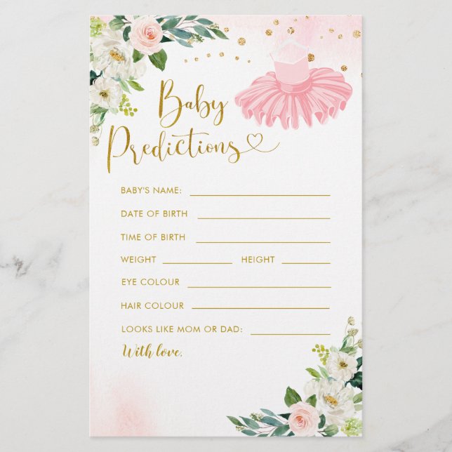 Papier Ballerina Tutu Baby shower Baby Predictions Jeu (Devant)