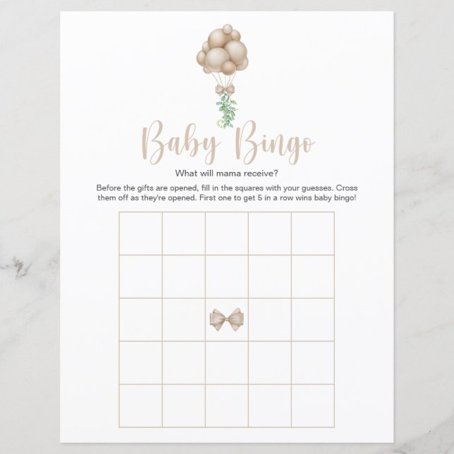 Papier Balloirs Beige Baby shower Jeu de Bingo (Devant)