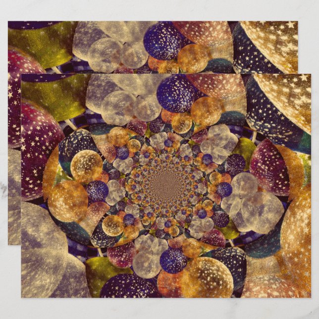 Papier Balloirs vintages d'or violet Kaleidoscope (Devant / Derrière)
