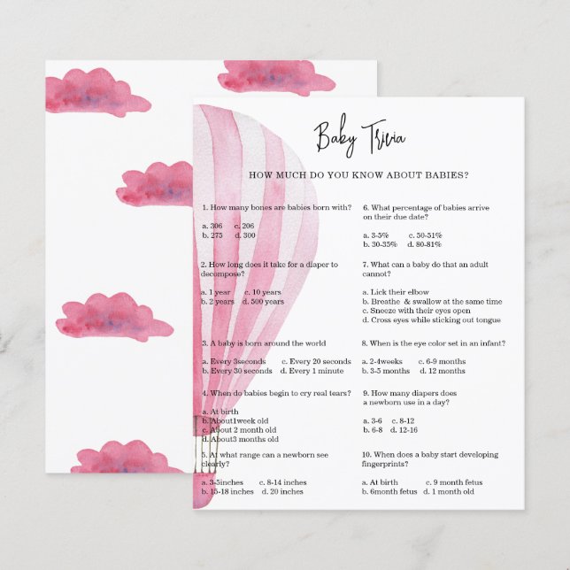 Papier Ballon à air chaud Baby Trivia | Jeu Baby shower (Devant / Derrière)