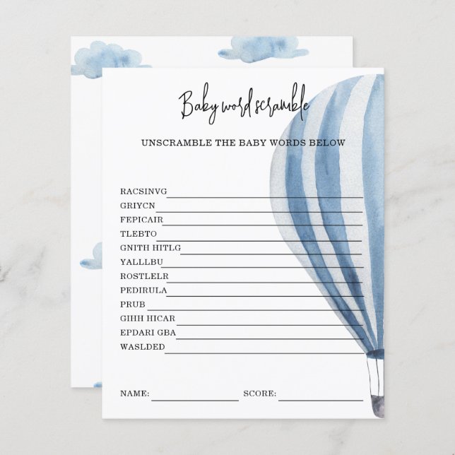 Papier Ballon à air chaud - Bébé Word Scramble (Devant / Derrière)