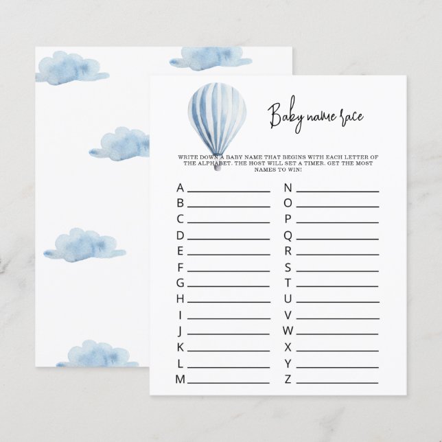 Papier Ballon à air chaud - Jeu de course de noms de bébé (Devant / Derrière)
