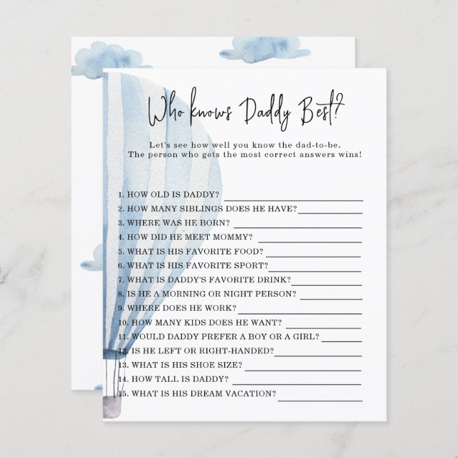 Papier Ballon à air chaud - Jeu Qui connaît le mieux DADD (Devant / Derrière)