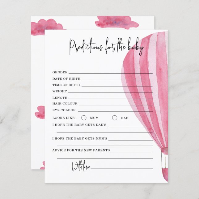 Papier Ballon à air chaud - prédictions et conseils bébé (Devant / Derrière)