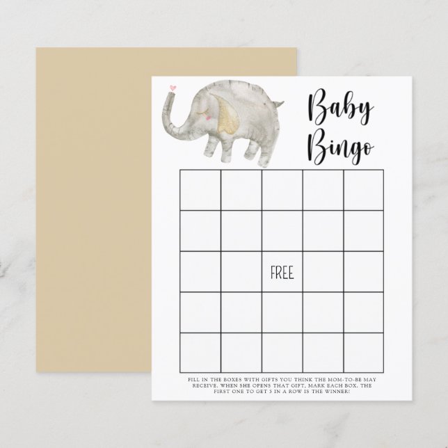 Papier Ballon éléphant - Jeu de bingo Baby shower (Devant / Derrière)