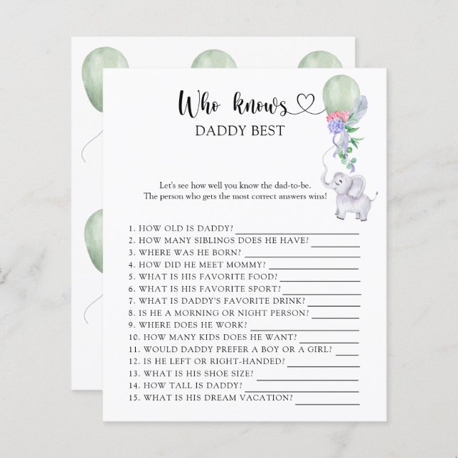 Papier Ballon & Éléphant - Qui connaît le mieux papa jeu (Devant / Derrière)