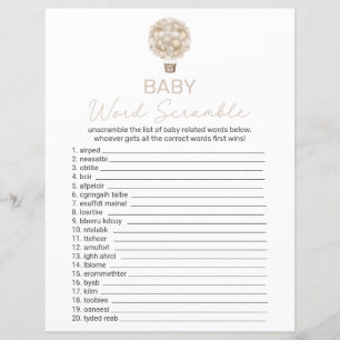 Papier Ballons à air chaud beige Baby shower Word Scrambl