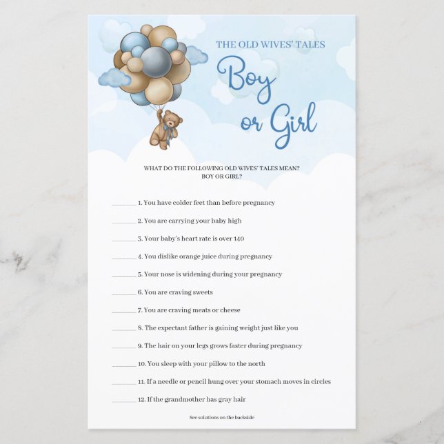 Papier Ballons bleu ours en peluche Guess Boy Or Girl tal (Devant)