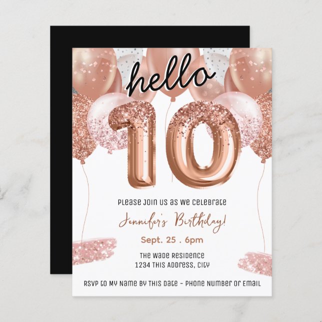 Papier Ballons de Parties scintillant rose 10e fête d'ann (Devant / Derrière)
