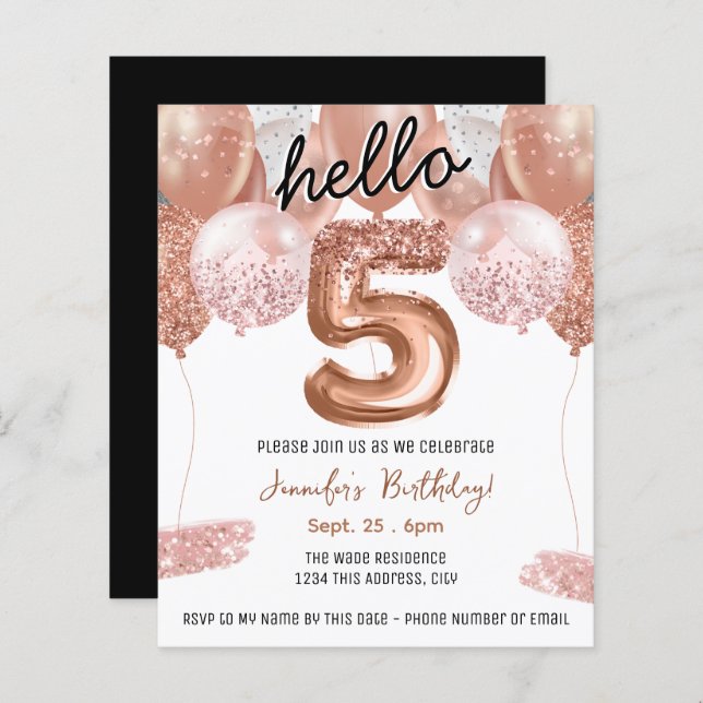 Papier Ballons de Parties scintillant rose 5e fête d'anni (Devant / Derrière)