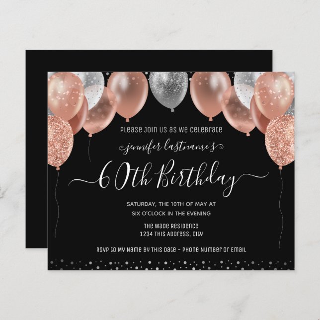 Papier Ballons de Parties scintillant rose 60e fête d'ann (Devant / Derrière)