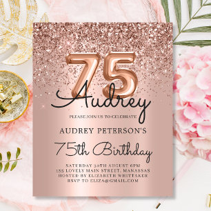 Papier Ballons d'or Rose Budget Invitation 75e anniversai