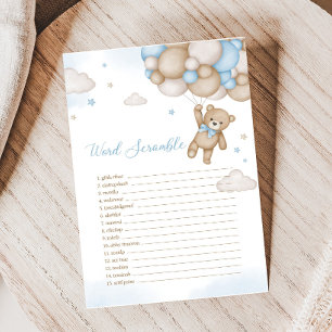 Papier Ballons d'ours Bleu Baby shower Word Scramble Jeu