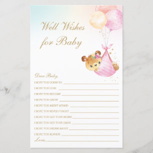 Papier Ballons d'ours de fille bien des souhaits pour le