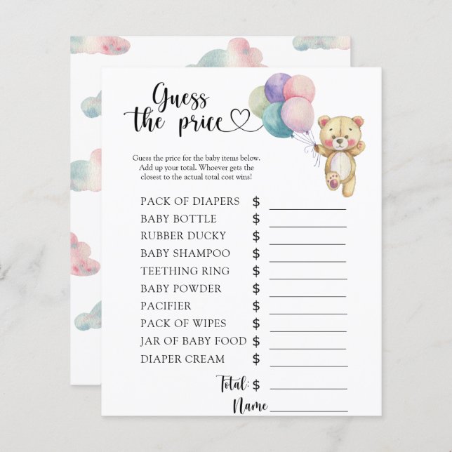 Papier Ballons d'ours en peluche - Devinez le prix ! Jeu (Devant / Derrière)