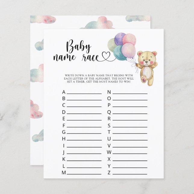 Papier Ballons d'ours en peluche - Jeu de course de nom d (Devant / Derrière)