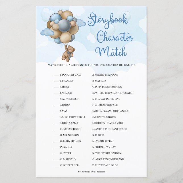 Papier Ballons d'ours en peluche mignon Storybook Charact (Devant)
