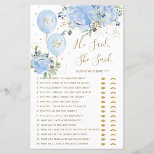 Papier Ballons Floraux Bleus Il A Dit Qu'Elle A Dit Bébé 