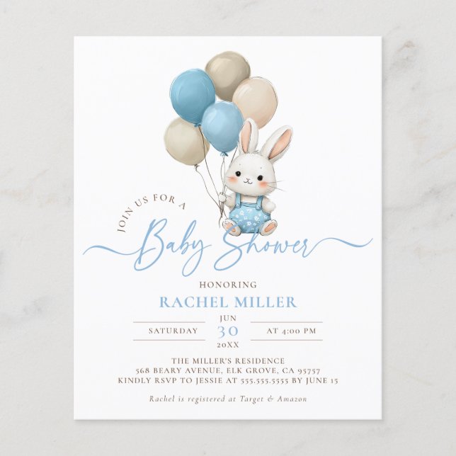Papier Ballons lapin budget Baby shower garçon bleu (Devant)