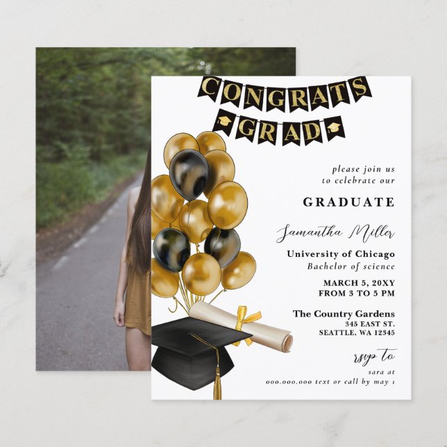 Papier Ballons noir et or budget Diplôme photo (Devant / Derrière)