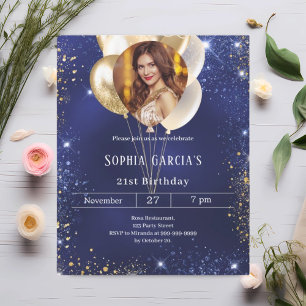Papier Ballons photo bleu marine en or invitation anniver