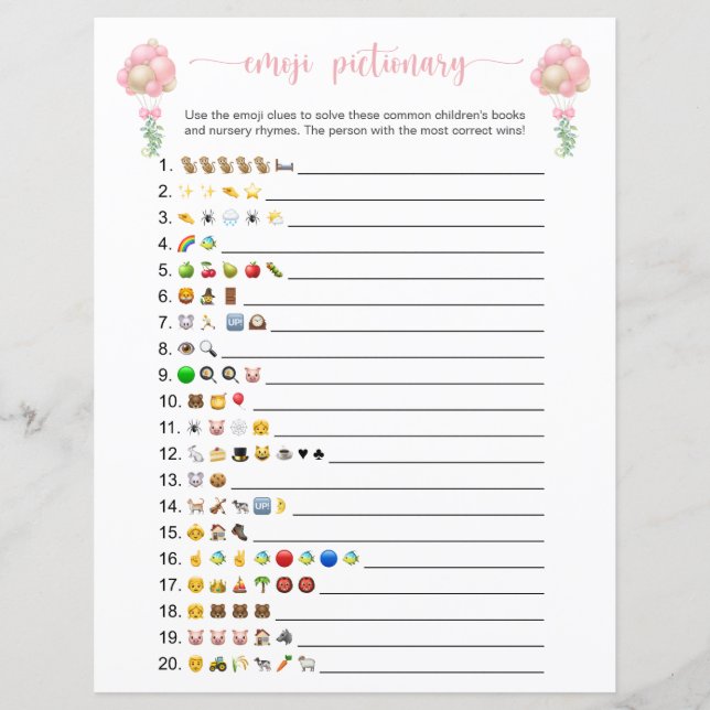 Papier Ballons roses Emoji Books Baby shower Jeu (Devant)