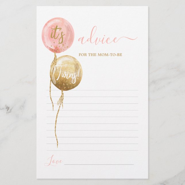 Papier Ballons roses jumeaux Conseils pour maman d'être c (Devant)